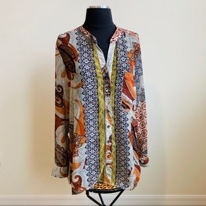 LAST CHANCE SALE!Retro Vintage Regal Mesmerize Colorful Paisley Blouse High Low